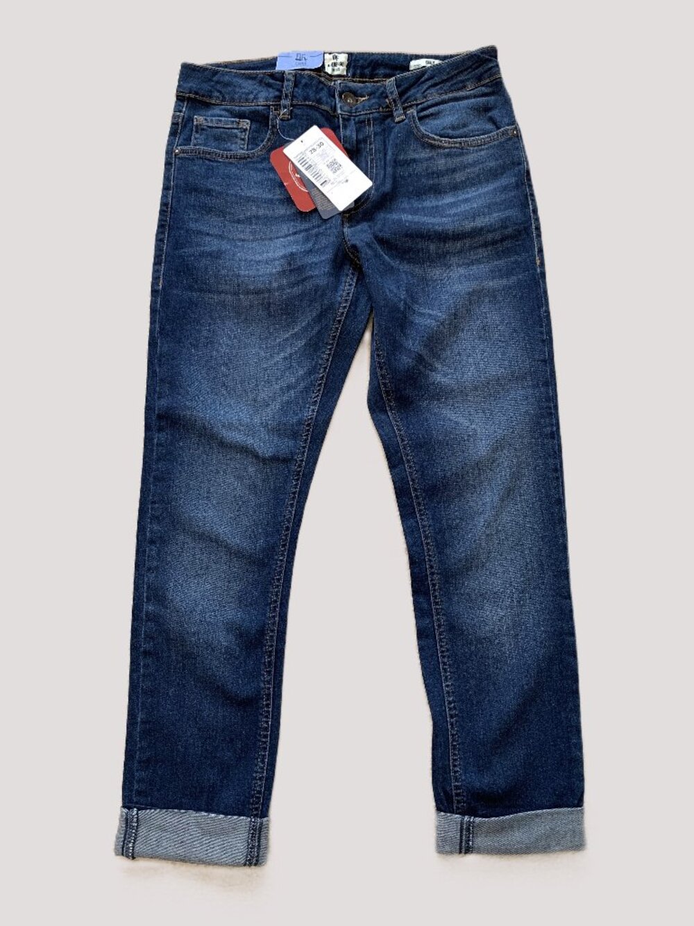 Brand New Women Dark Blue Extra Slim Jeans Stretchy Rolled Cuffs Size 28